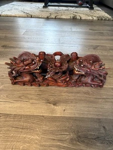 *** Antique Chinese Carved Wood Sculpture Of Fish Dragons And Pearl of Wisdom ** - Picture 1 of 2