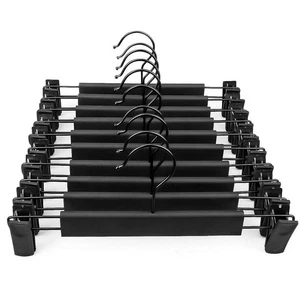 Clothes Hangers Black Plastic Clothes Pants Hangers with 2-Adjustable Anti-Ru... - Picture 1 of 7