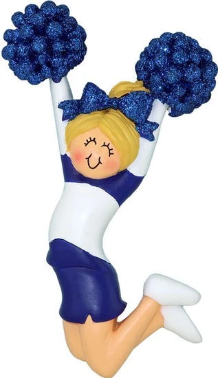 Uniforme Azul Animadora, Mujer Rubia Personalizado Adorno de Navidad Foto 1 de 1