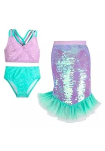 Disney Store Ariel Swimsuit w Tail Cover Up Sequin Costume Swimwear NEW size 5/6 - Picture 1 of 5