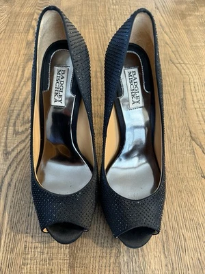 Badgley Mischka Kassidy ll Black Sequin 5 Inch Heel Platform Pumps Size 9 - Image 1 of 4