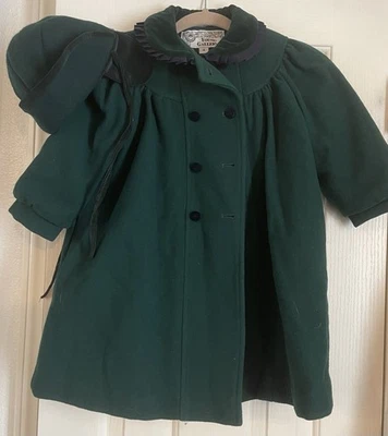 Conjunto de abrigo y sombrero de vestir de lana verde oscuro talla 4 Young Gallery de colección Foto 1 de 4