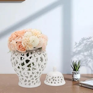 White Ginger Jar Ceramic Vase Decorative Porcelain Jar - Picture 1 of 7