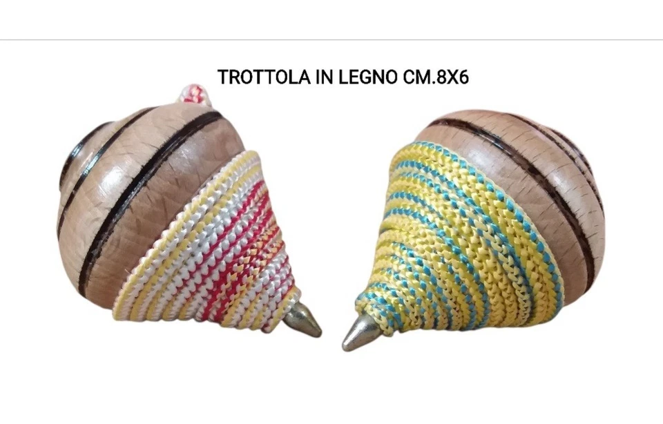 TROTTOLA IN LEGNO DI FAGGIO VINTAGE ARTIGIANALE CM. 8X6 PUNTA METALLO FILO 1 PZ. - Immagine 1 di 4