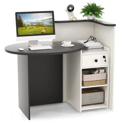 Reception Desk Front Counter Desk w/ Lockable Drawer & Adjustable Shelf-Black - Image 1 of 4