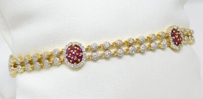 18 kt Multi Gold Natural RUBY & Diamond Flexible Link Chain Bracelet 7" B6335 - Image 1 of 4