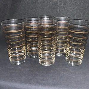 MCM Juego de 6 vasos Highball a rayas plateadas y doradas - Imagen 1 de 5