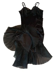 Vintage Black Full Slip Nylon Lace Chiffon Crystal Pleat Bust and Hem CUT TAG - Picture 1 of 13