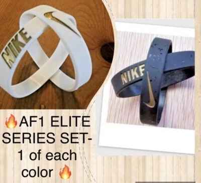 Nike AF1 Bailarina Banda Pulsera Pulsera Negro Dorado Blanco Oro CONJUNTO de 2 Pulseras Foto 1 de 4