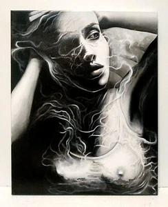 MODERN POP EROTICA PORTRAIT ARTIST MARILYN G Sd ORIGINAL ACRYLIC "BURN BLACK" - Picture 1 of 10