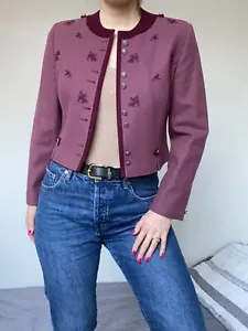 VTG unbranded women’s wool mauve flower embroidered short jacket sizeS - Picture 1 of 12