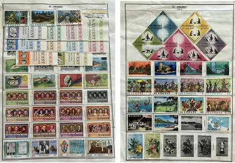 QUEEN ELIZABETH II SILVER JUBILEE 1975-77 ST. VINCENT MINT STAMPS ON ALBUM PAGE Cover