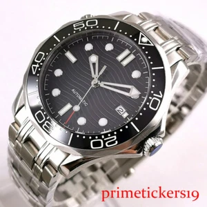 41mm Black Wave Dial Sapphire Glass Black Ceramic Bezel Automatic Mens Watch - Picture 1 of 6
