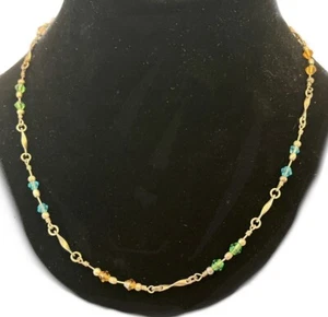 Vintage 18"" Collana Vetro Perline PREMIER DESIGN Verde Ambra Blu Tono Oro Catena 3""ex - Foto 1 di 3