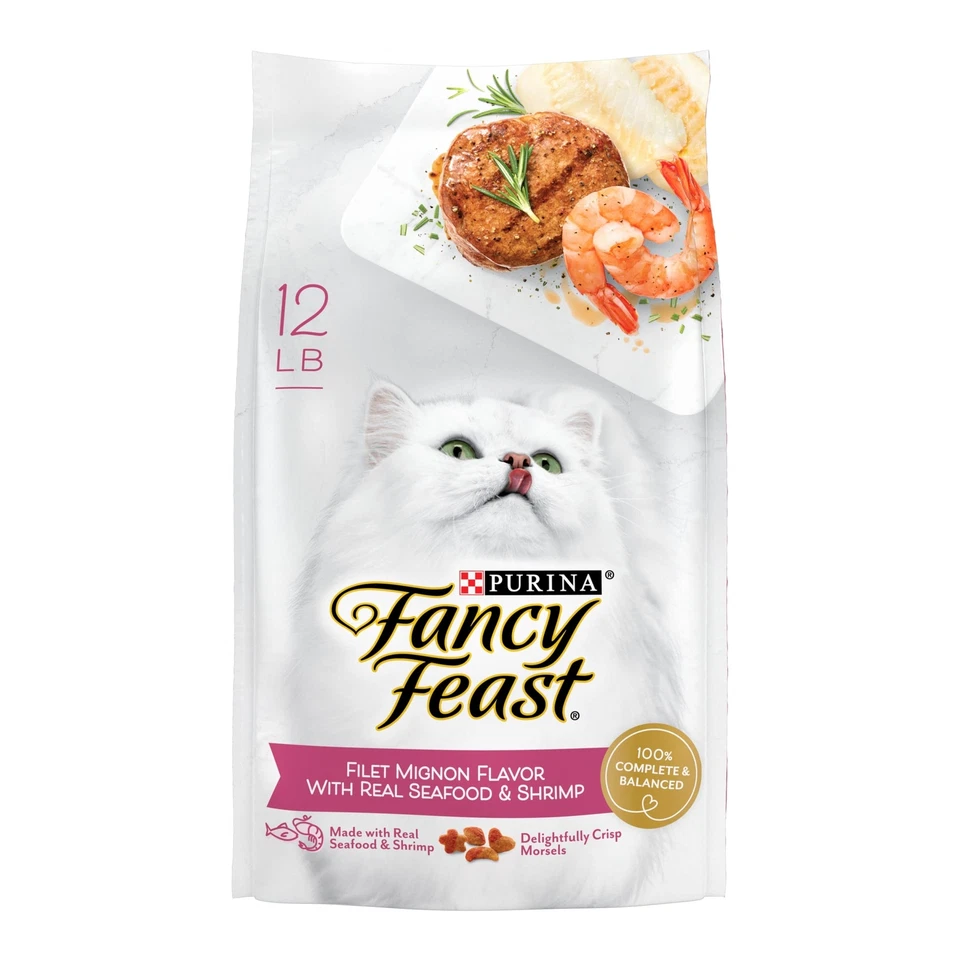 Purina Fancy Feast Gourmet Dry Cat Food Filet Mignon Flavor With Real Seafood 12