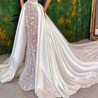 Saias destacáveis de casamento cetim renda trem longo removível para vestidos de noiva - Imagem 1 de 4