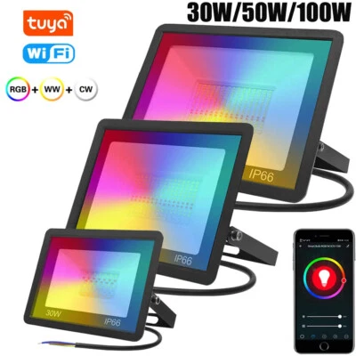 LED Strahler RGB Fluter Außen 30W-100W Smart WiFi APP Scheinwerfer Garten Lampe - Bild 1 von 4