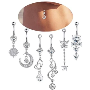 14g Crystal Navel Ring Harbell Dang Body Piercing Boully Button Rings -mx - Bild 1 von 21