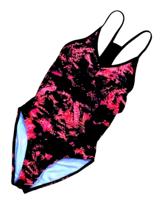 Champion One PC Swim Bathing Suit Womens S (4-6) Mesh Racerback Black Pink Beach - Image 1 of 4