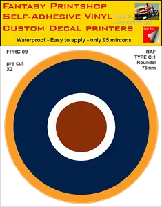 RAF Roundels Twin Packs Vinyl Sticker Decals Type C1 Roundel 75 - 200mm FPRC09 - Picture 1 of 6