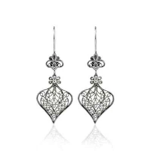 Pendientes colgantes artesanales de plata de ley 925 con corazón de filigrana - Imagen 1 de 5