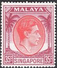 Singapore-1952 35C Scarlet & Purple Perf 17½ X 18 Sg 25A Unmounted Mint