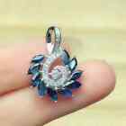 14K White Gold Plated 2Ct Marquise Cut Simulated Blue Sapphire Diamond Pendant