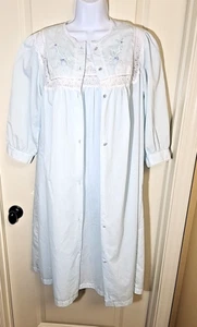 VTG Barbizon Blue Cotton Blend Robe & Nightgown Peignoir Set Lace Embroidered SP - Picture 1 of 24