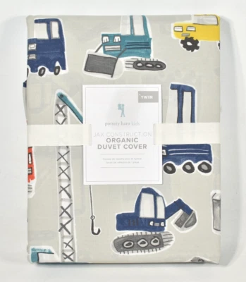 Funda nórdica Pottery Barn Kids Jax vehículos de construcción multicolor doble algodón Foto 1 de 4