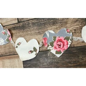 Valentine Heart Banner Bunting Vintage Linens Wedding Shower - Picture 1 of 5