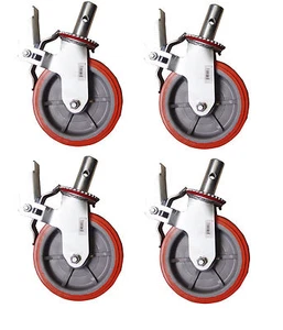 Set 4 Scaffolding Casters 8"x 2" Heavy Duty 750lbs PU Caster Wheel W/ Lock Brake - Picture 1 of 1