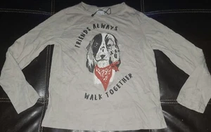 ZARA Girl's Long Sleeve 100% Cotton T-shirt Size 10 Light Grey/ Dog Graphic - Picture 1 of 4
