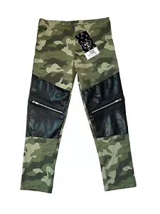 Flowers By Zoe Girls Camouflage Faux Leather Panel Zipper Leggings S(7) NEW - Picture 1 of 3