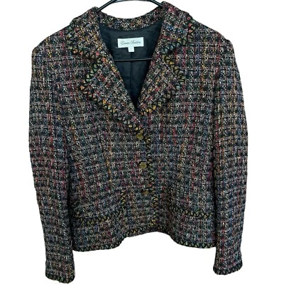 Blazer Enrico Baldini Mujer Tweed Talla 8 Marrón Multicolor Seda Mezcla Rayón Forrado Foto 1 de 4