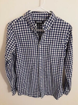 Lands End Boys Blue White Check Gingham Buttom Down Long Sleeve Shirt 14/16 - Image 1 of 4