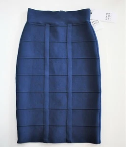 $690 Nueva Auténtica Falda HERVE LEGER Clásica VENDAJE LÁPIZ AZUL Hasta la rodilla XS - Imagen 1 de 10