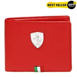 Auténtico Puma Ferrari Rojo Doble Pliegue Genuino Cuero PU Hombres Cartera 10... - Imagen 1 de 9