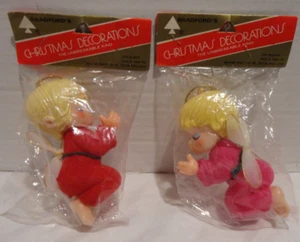 Vintage Brandford Flocked Angel Christmas Ornament NEW Unbreakable Kind Boy Girl - Bild 1 von 9