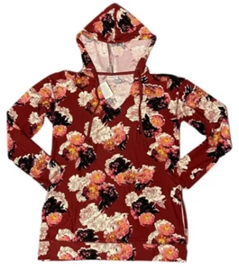 LARGE LuLaRoe ELIZA Hoodie Top ~ BURGUNDY FLORAL PATTERN ~ Sizes 14-16 - Picture 1 of 2