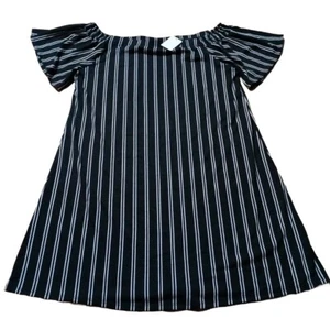 West Loop Dress Women's M Black & White Striped Off The Shoulders Short Sleeve - Picture 1 of 6