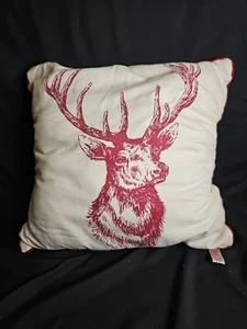Pillow Decorative Stag Deer Cabin 16x16” White And Red Stratford Home - Picture 1 of 6