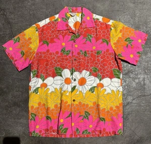 Vintage 60 70s  Sears Hawaiian Floral Shirt Medium Multicolor Mod Men’s - Picture 1 of 8