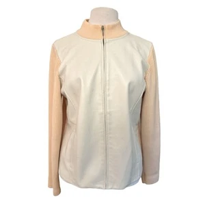 Pendleton Merino Wool Leather Front Zip Sweater Jacket Classy Capsule Minimal - Picture 1 of 7