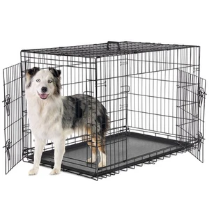 Dog Crate with Divider Panel, 42 Inch Double Door Folding Metal Wire Dog Cage... - Picture 1 of 6