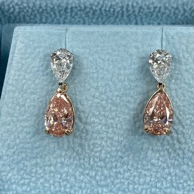 Pendientes colgantes para mujer para regalo de novia pera laboratorio cultivados oro rosa vivo de 14 k Foto 1 de 4