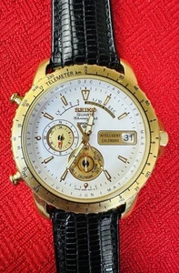 NOS Seiko 6M23-8019 Chronograph Sports 150 Moonphase Quartz Watch Lizard - Works - Picture 1 of 9