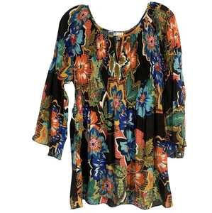 Top Spence floreale comodo plissettato vestibilità rilassata nero colorato donna taglia L - Foto 1 di 6