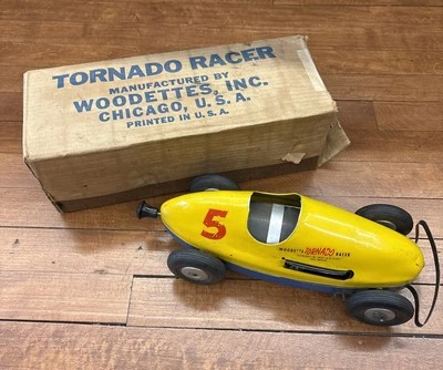 Vintage Woodettes Tornado Large Vintage Metal Racer Toy Race Car GA-81 w/BOX - Image 1 of 4