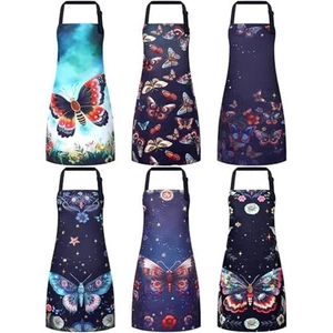 6 Stück Küchenschürzen mit Taschen Damen Urlaub Winter dunkle Farbe Schmetterling - Bild 1 von 6