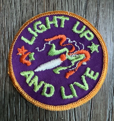 True Vintage Embroidered Sew-On Patch Light Up And Live Joint Stoner Hippie - Image 1 of 3